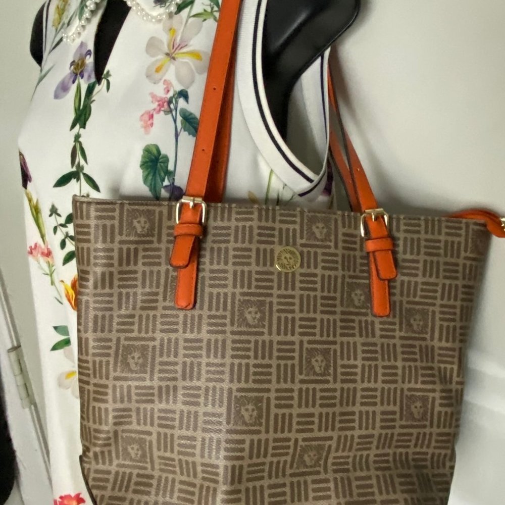Ann Klein Tan/Orange Large Shopping Tote - Picture 6 of 10